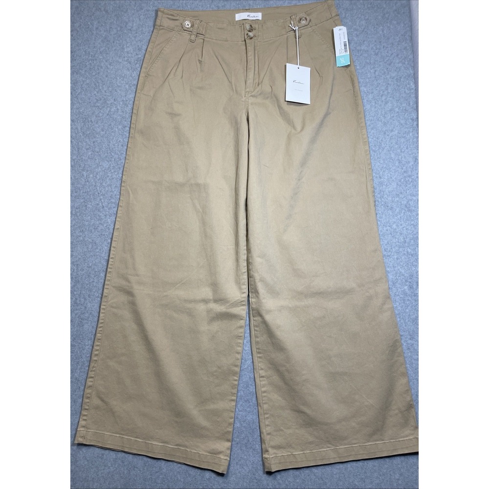 Kan Can Women's Lexie High Rise Wide Leg Chino Pants Tan Size 14